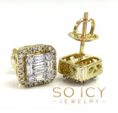 14k gold small or medium diamond cluster baguette earrings 0.38-0.69ct