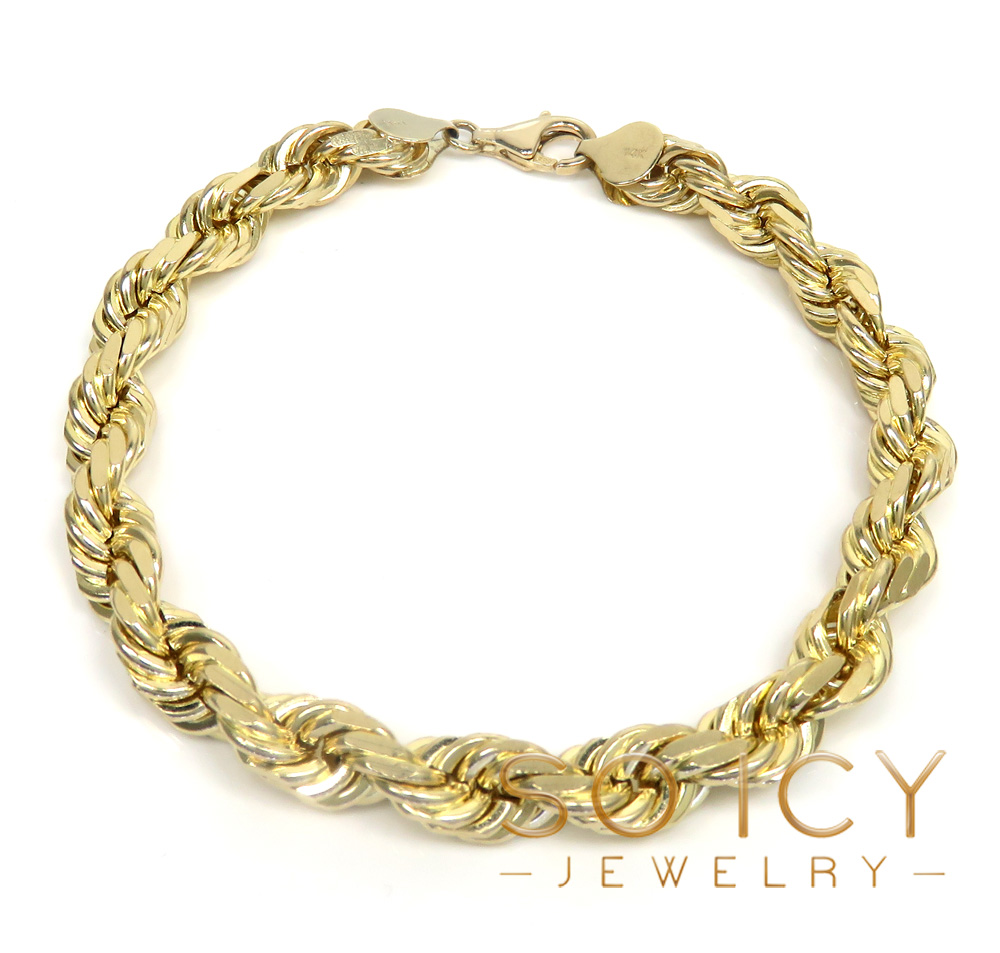 14k yellow gold solid diamond cut rope bracelet 8.50 inch 8mm
