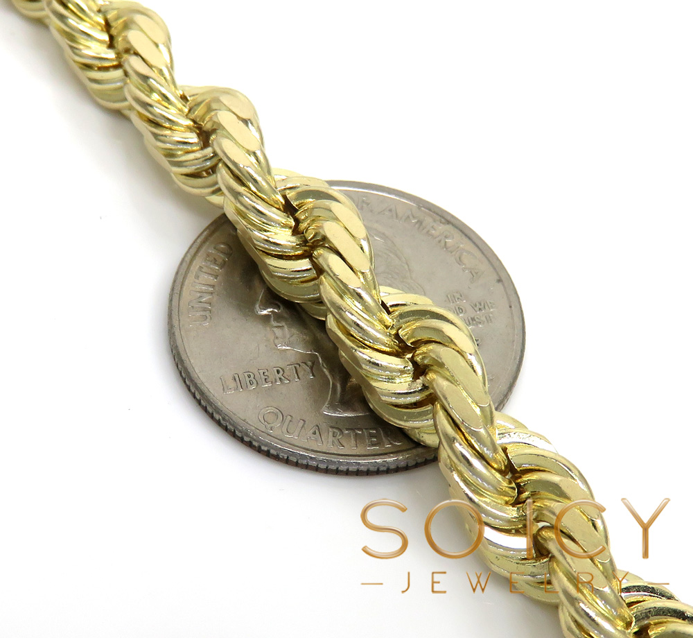 14k yellow gold solid diamond cut rope bracelet 8.50 inch 8mm