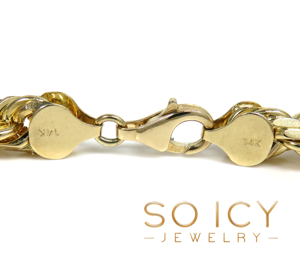 14k yellow gold solid diamond cut rope bracelet 8.50 inch 8mm