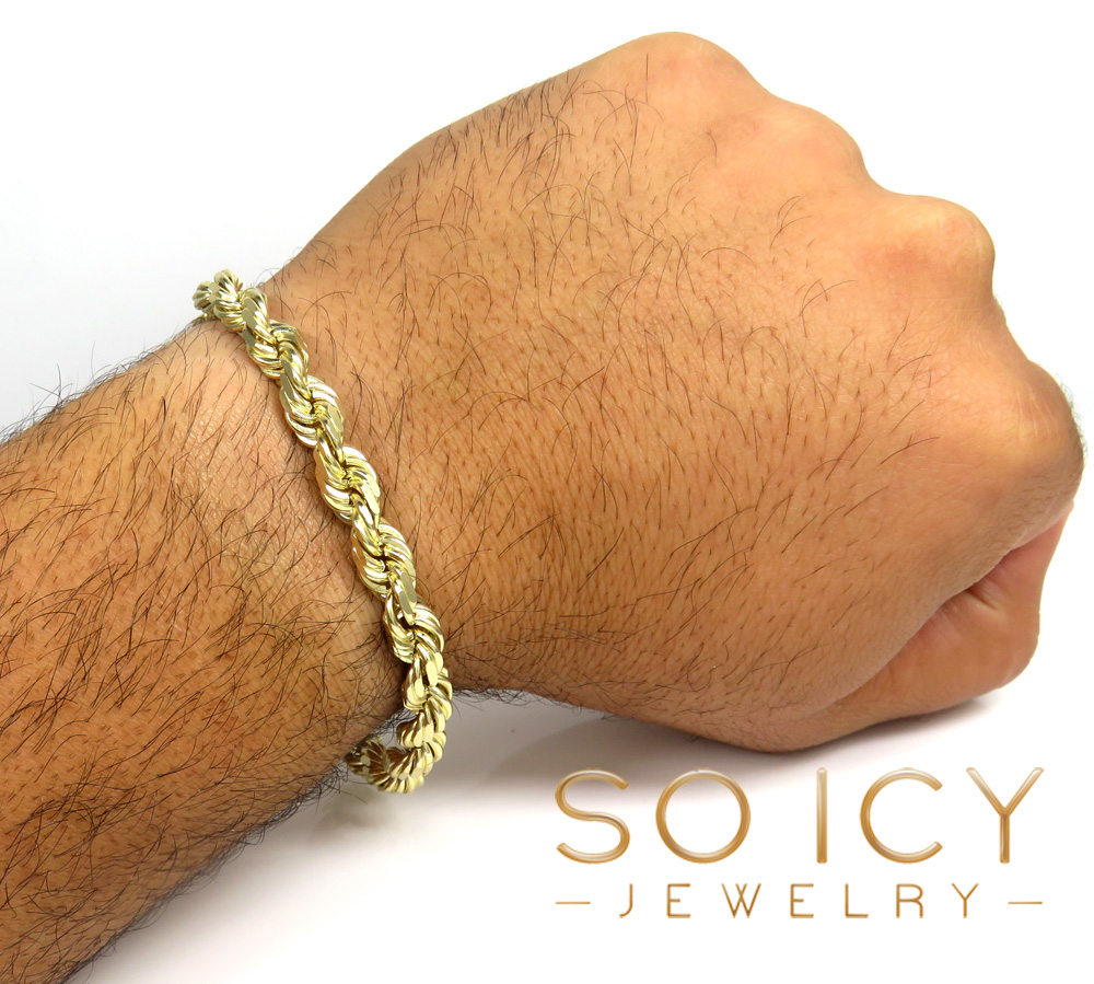 14k yellow gold solid diamond cut rope bracelet 8.50 inch 8mm - Image 5