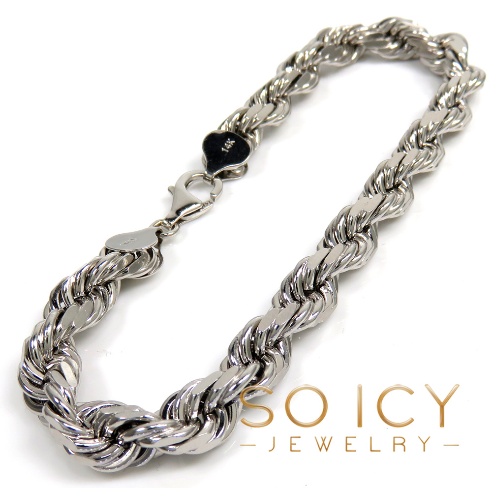 14k yellow gold solid diamond cut rope bracelet 8.50 inch 8mm