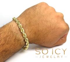 14k yellow gold solid diamond cut rope bracelet 8.50 inch 8mm