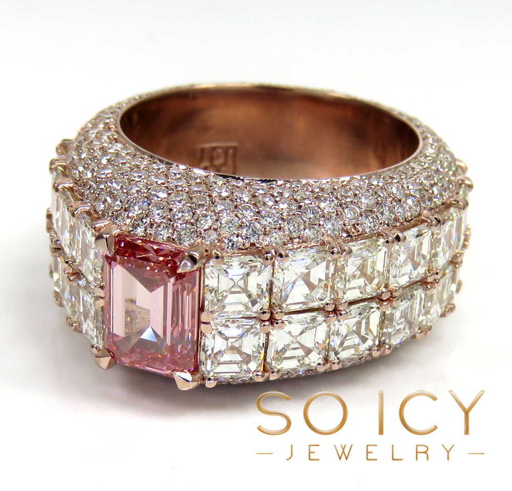 18k rose gold round assher & emerald diamond elite ring 17.20 ct 