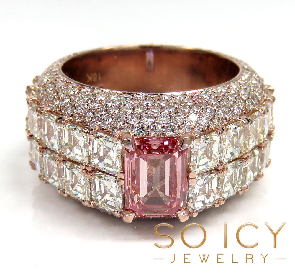 18k rose gold round assher & emerald diamond elite ring 17.20 ct 
