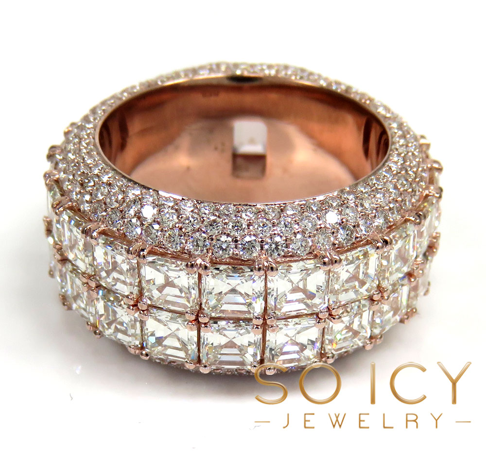 18k rose gold round assher & emerald diamond elite ring 17.20 ct 