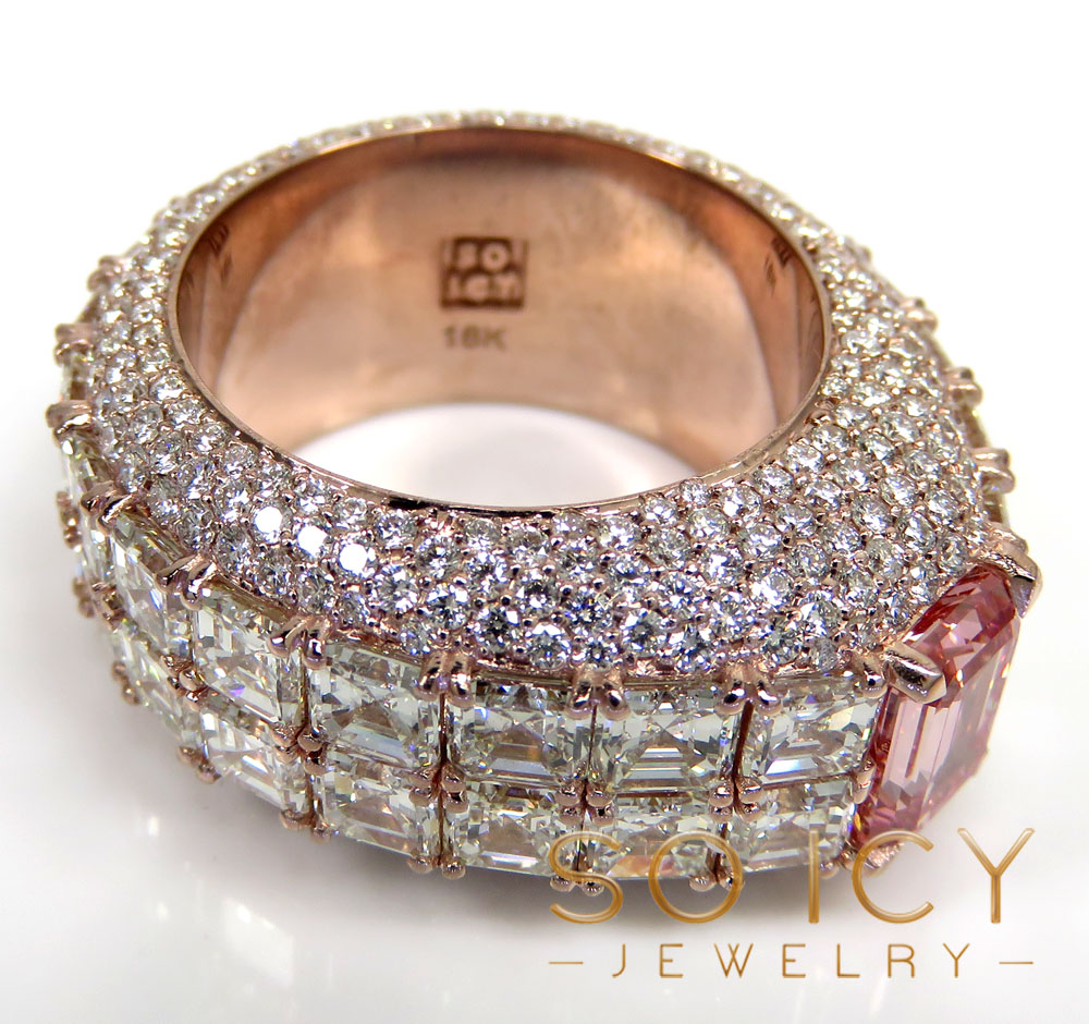 18k rose gold round assher & emerald diamond elite ring 17.20 ct 