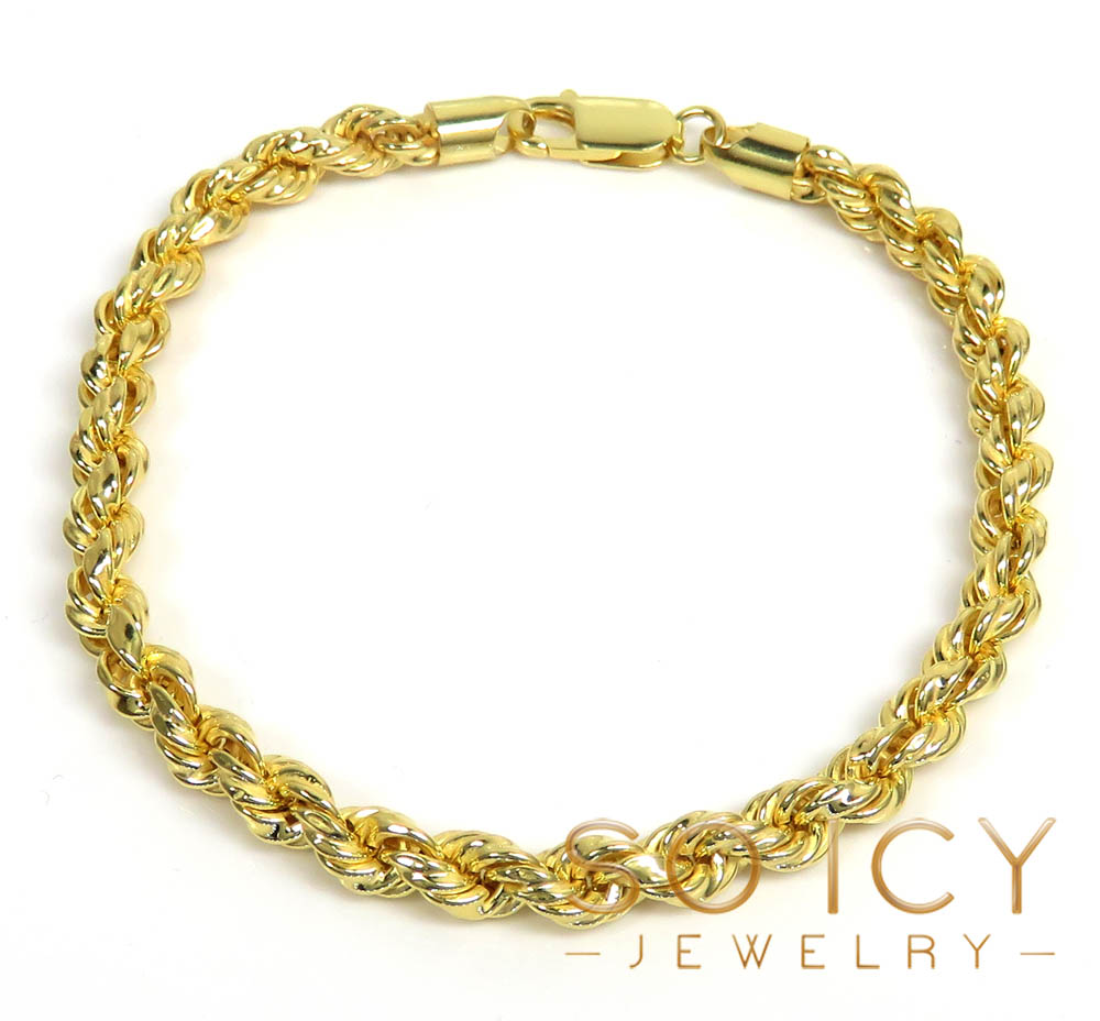 925 yellow or white semi solid rope bracelet 8 inch 5mm 