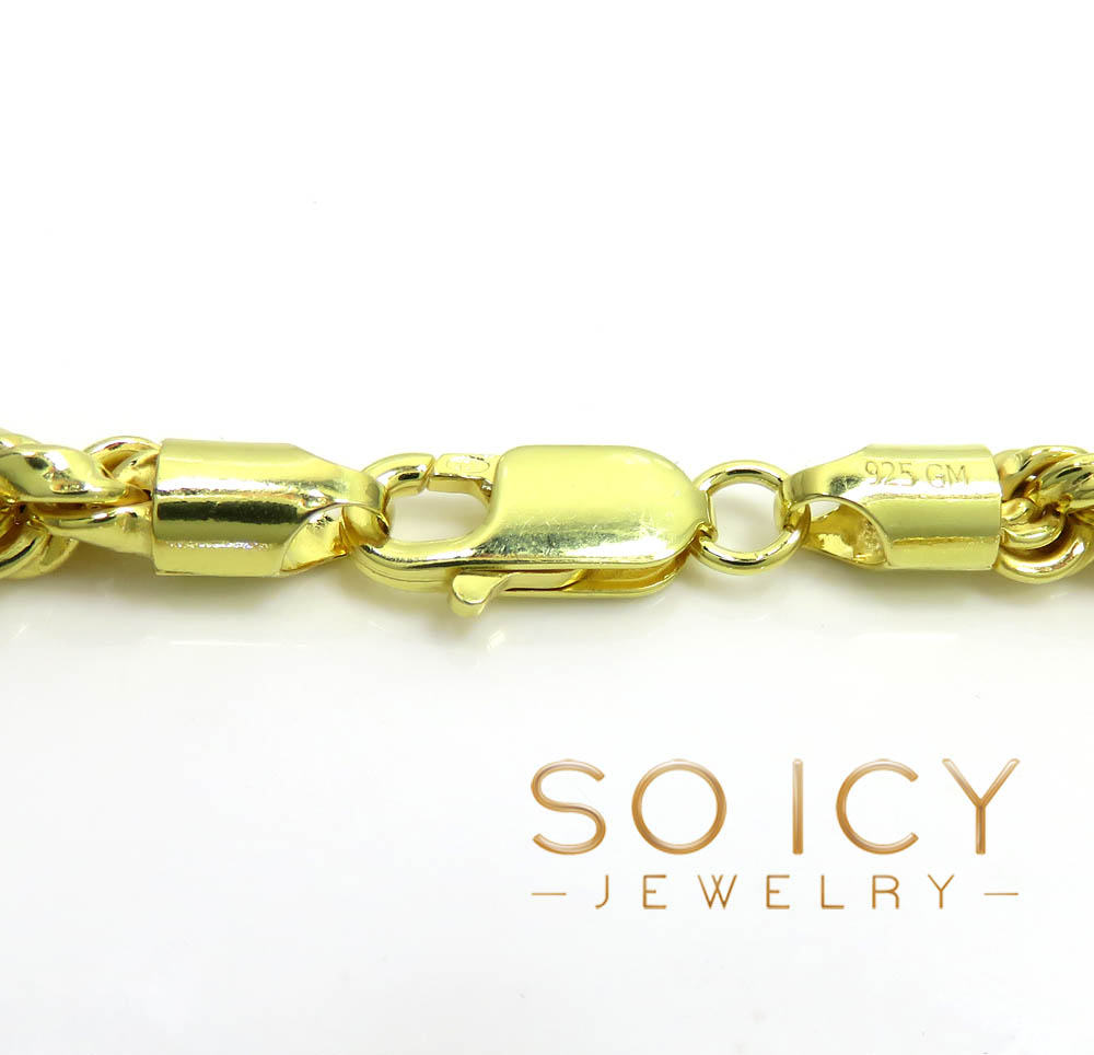 925 yellow or white semi solid rope bracelet 8 inch 5mm 