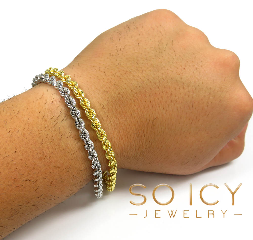 925 yellow or white semi solid rope bracelet 8 inch 5mm 