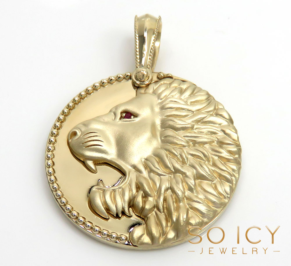 14k gold solid filigree lion medallion pendant 