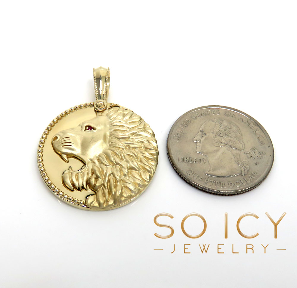 14k gold solid filigree lion medallion pendant 