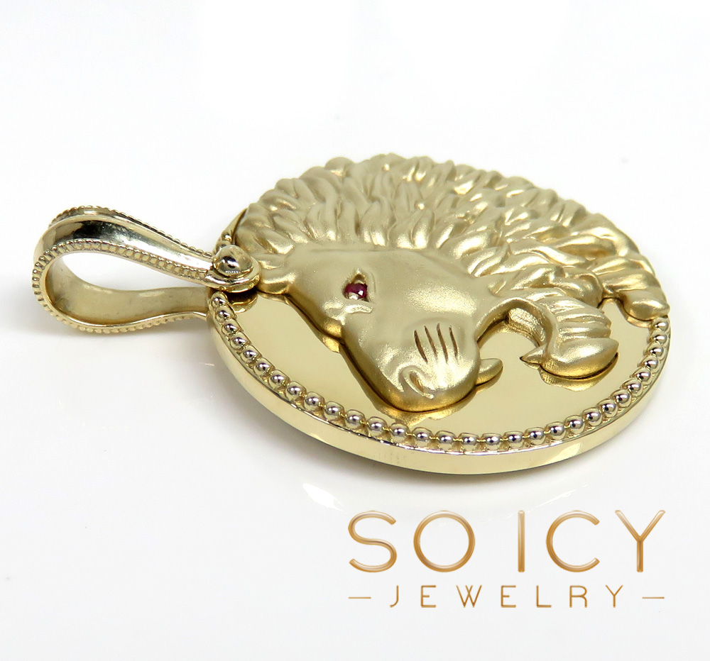 14k gold solid filigree lion medallion pendant 