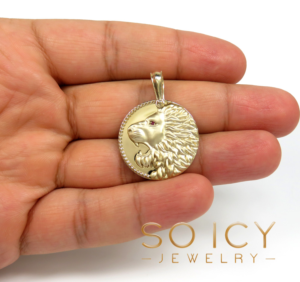 14k gold solid filigree lion medallion pendant 