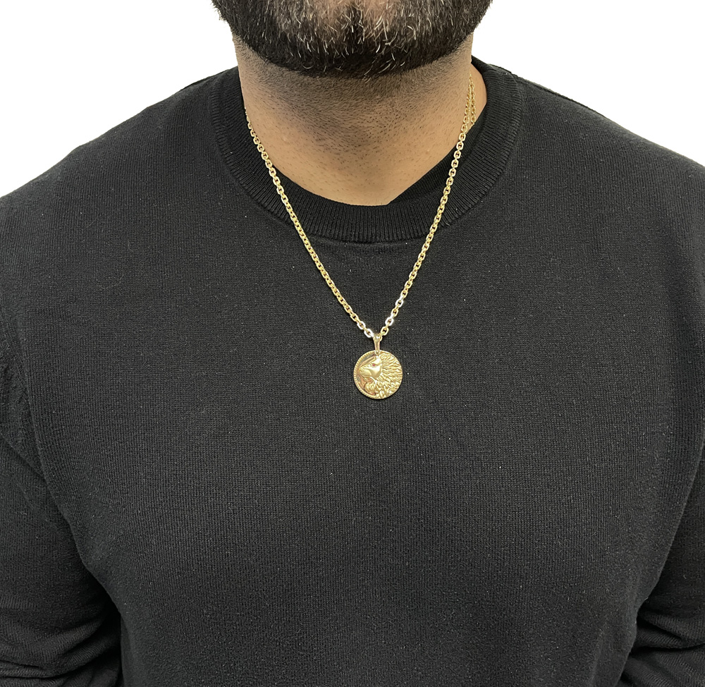 14k gold solid filigree lion medallion pendant  - Image 7