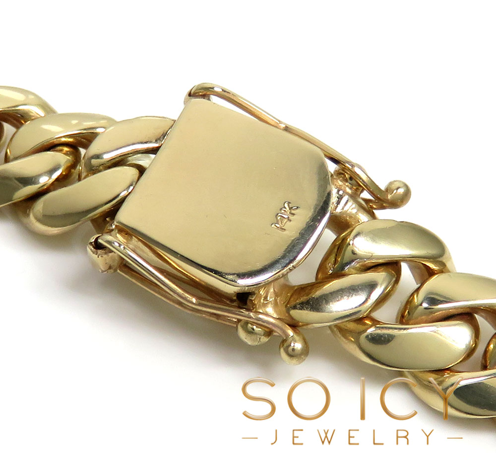 14k yellow gold solid miami link chain 20-26 inch 12mm