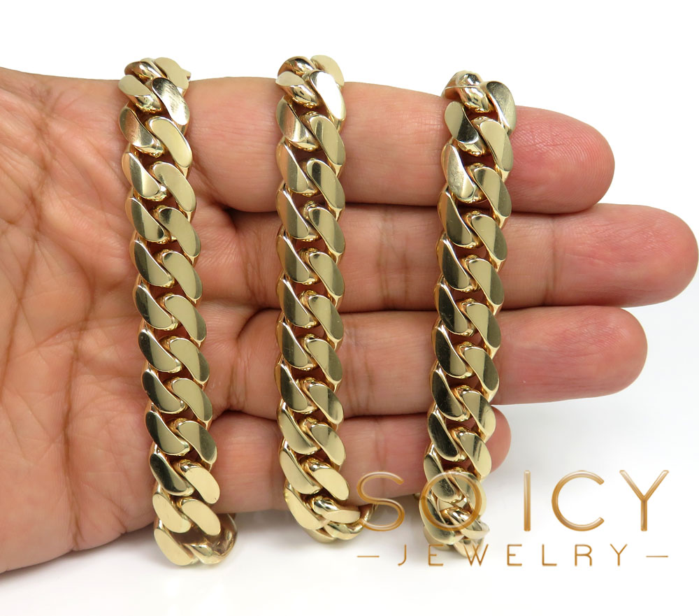 14k yellow gold solid miami link chain 20-26 inch 12mm