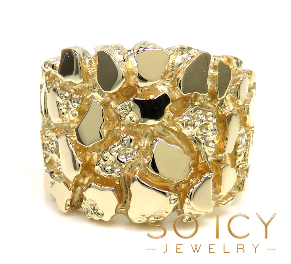 14k solid gold large square heavy duty nugget ring