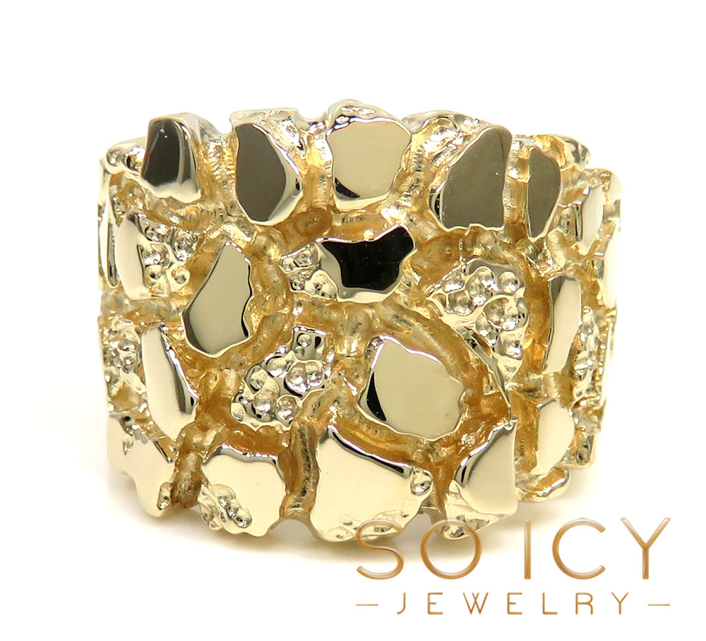 14k solid gold large square heavy duty nugget ring - Image 2