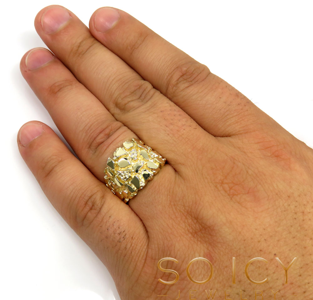14k solid gold large square heavy duty nugget ring - Image 5