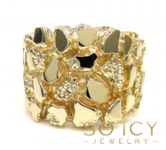 14k solid gold large square heavy duty nugget ring