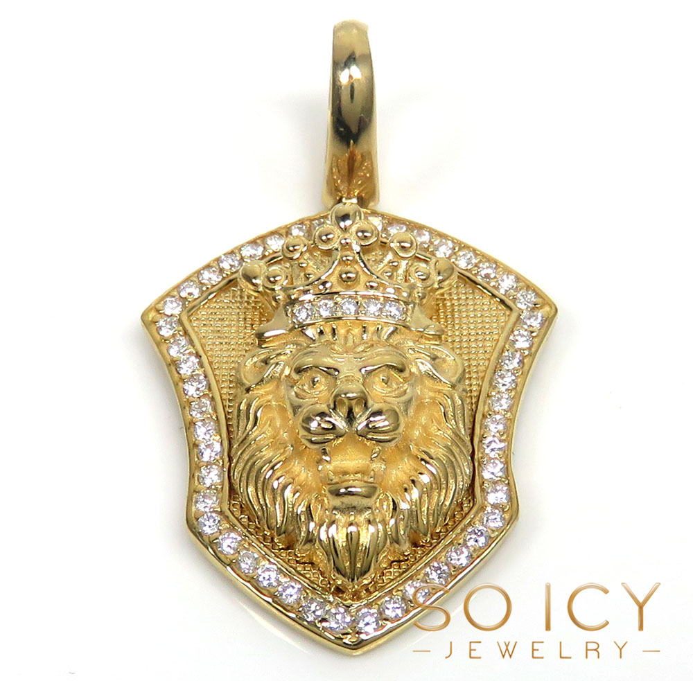 14k gold diamond lion shield pendant 0.50ct 