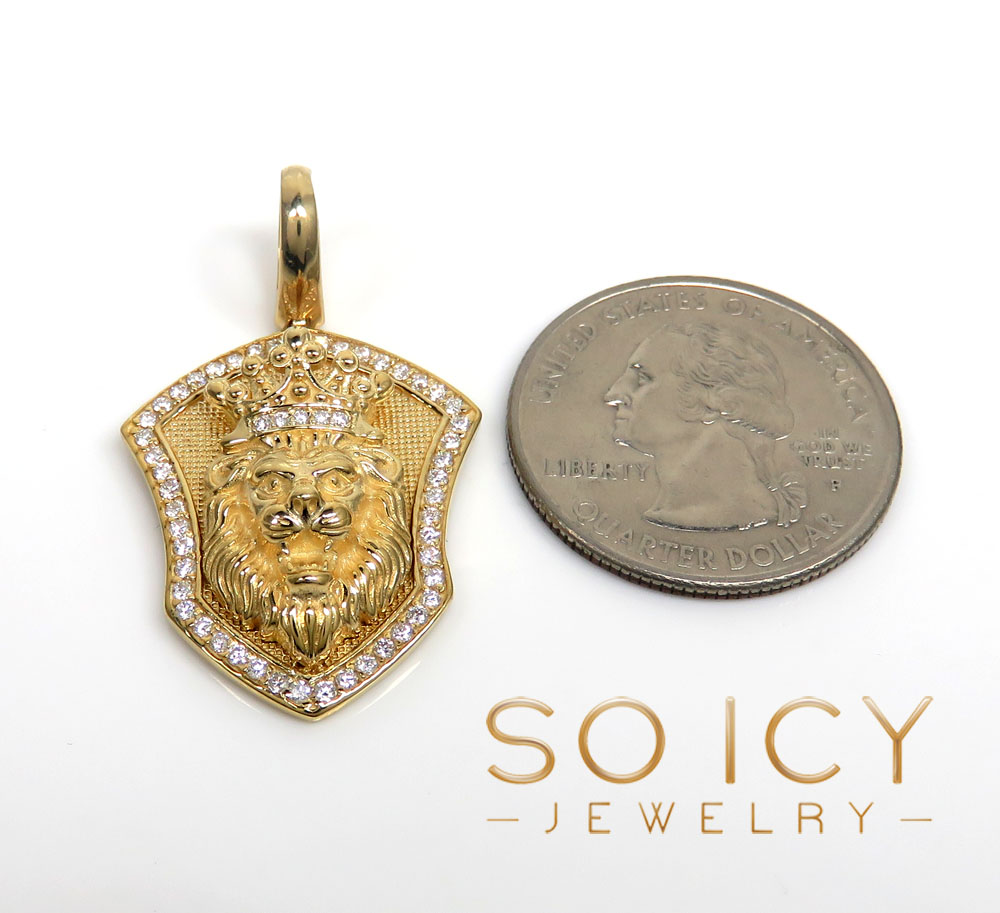 14k gold diamond lion shield pendant 0.50ct 