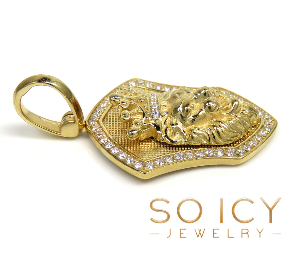 14k gold diamond lion shield pendant 0.50ct 