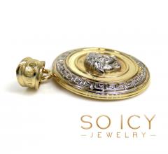 10k two tone gold round halo medusa head pendant 