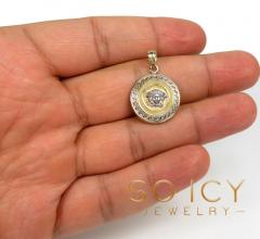 10k two tone gold round halo medusa head pendant 