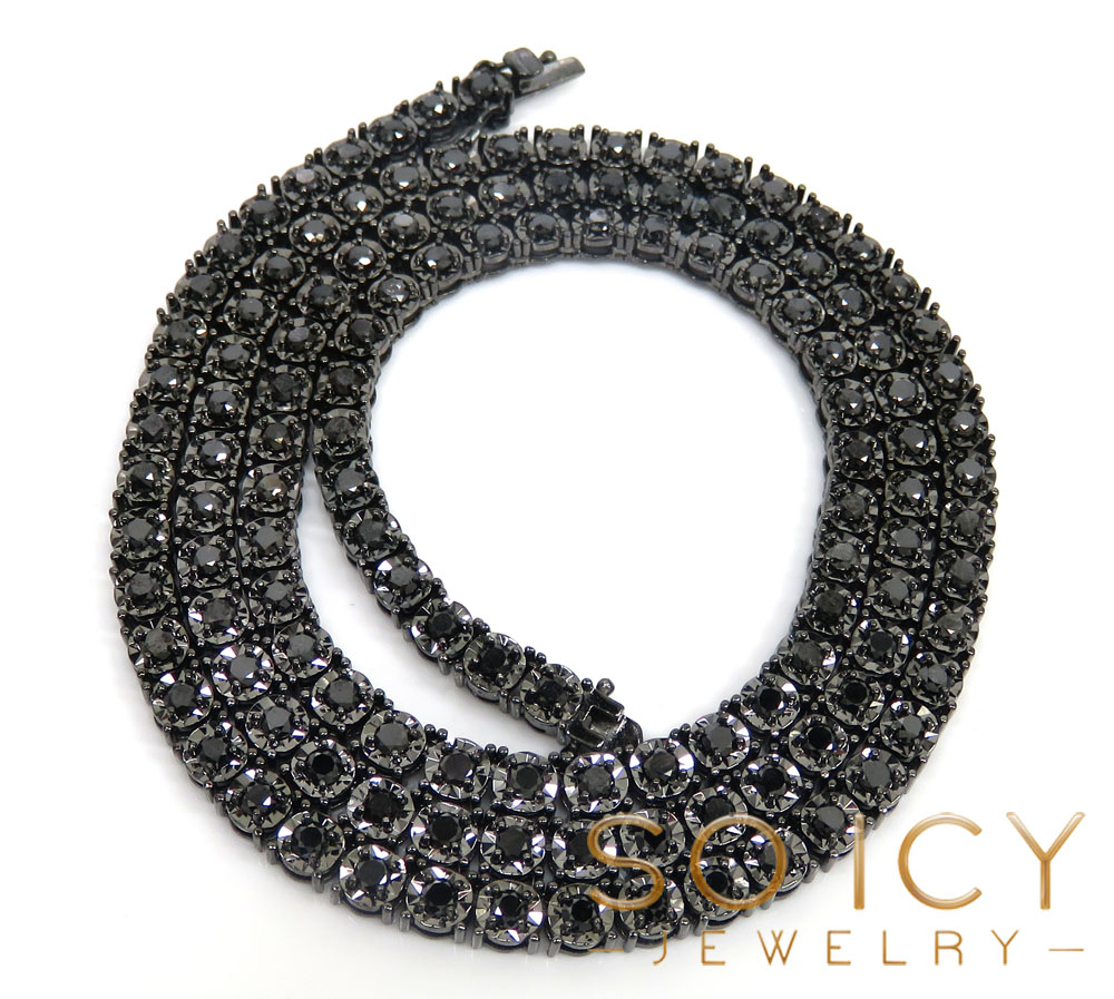 14k black gold round 7 pointer black diamond illusion tennis chain 4.50mm 8.50ct 16-30