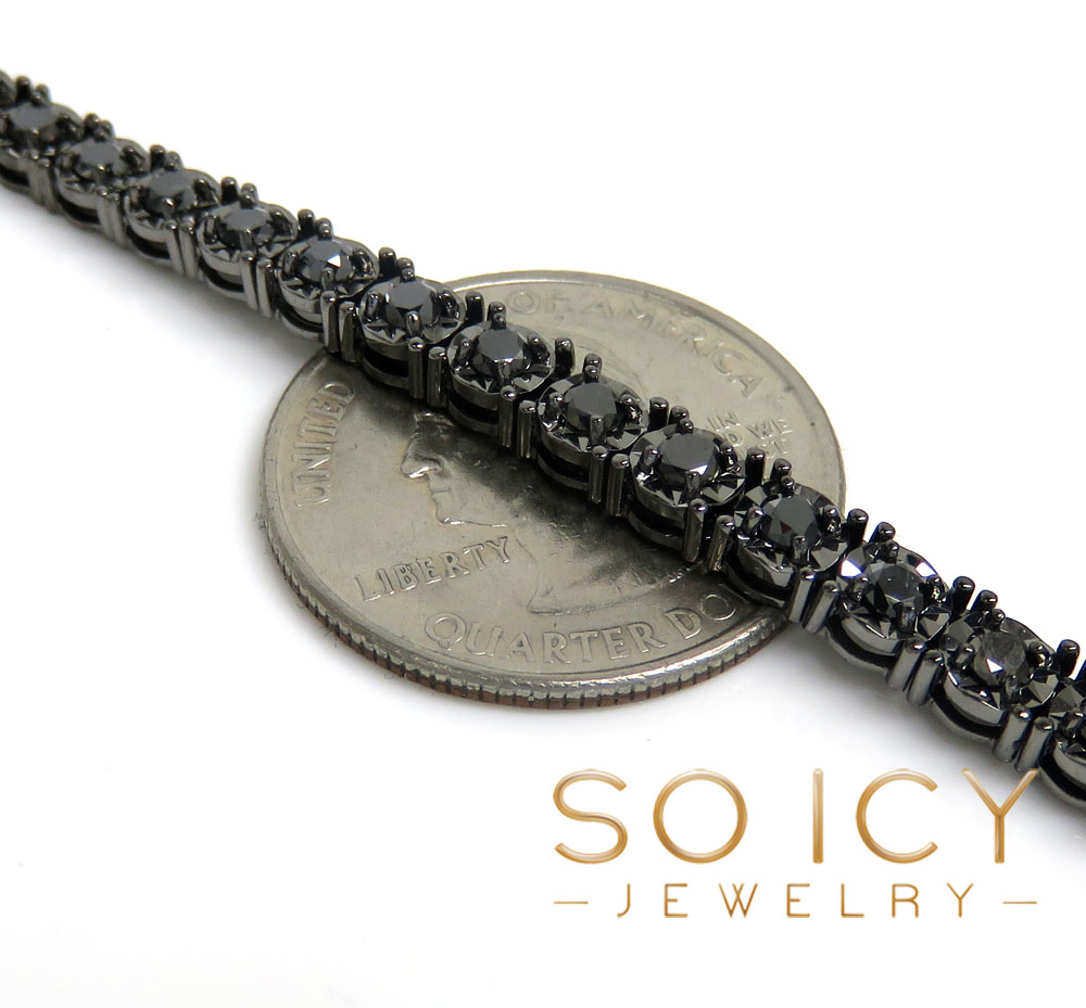 14k black gold round 7 pointer black diamond illusion tennis chain 4.50mm 8.50ct 16-30