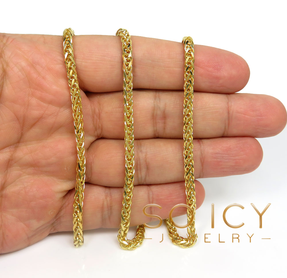 14k yellow gold solid wheat chain 20-24