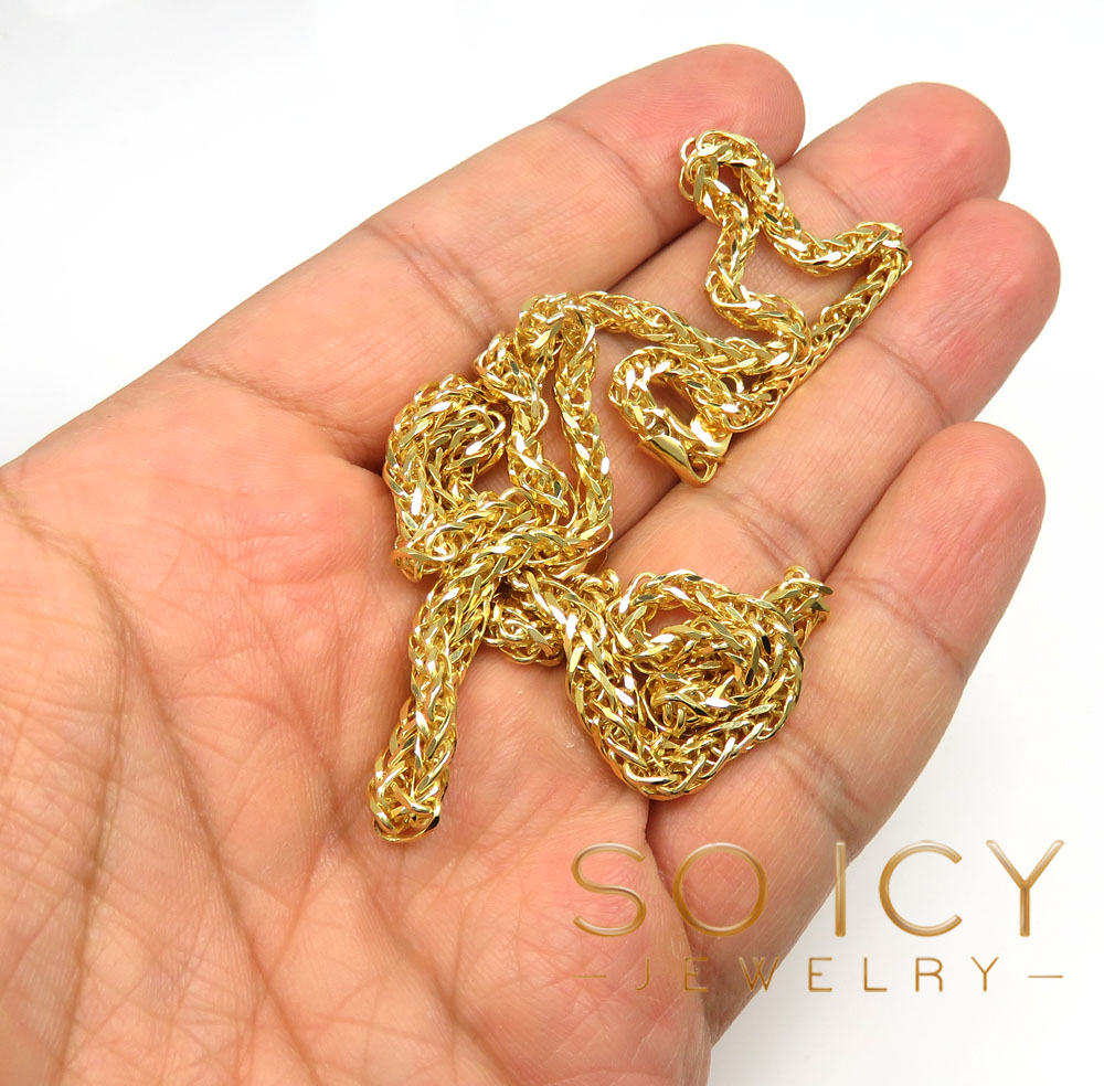 14k yellow gold solid wheat chain 20-24