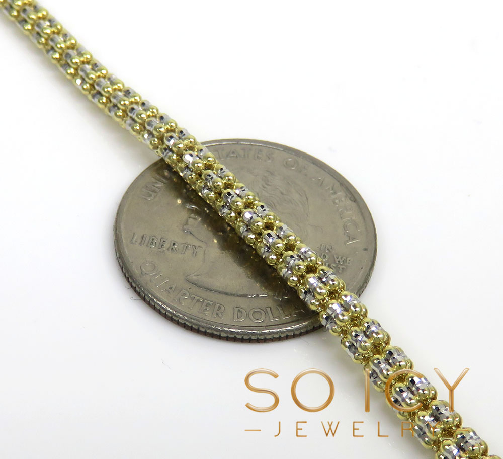 10k two tone gold diamond cut ice link chain 18-26