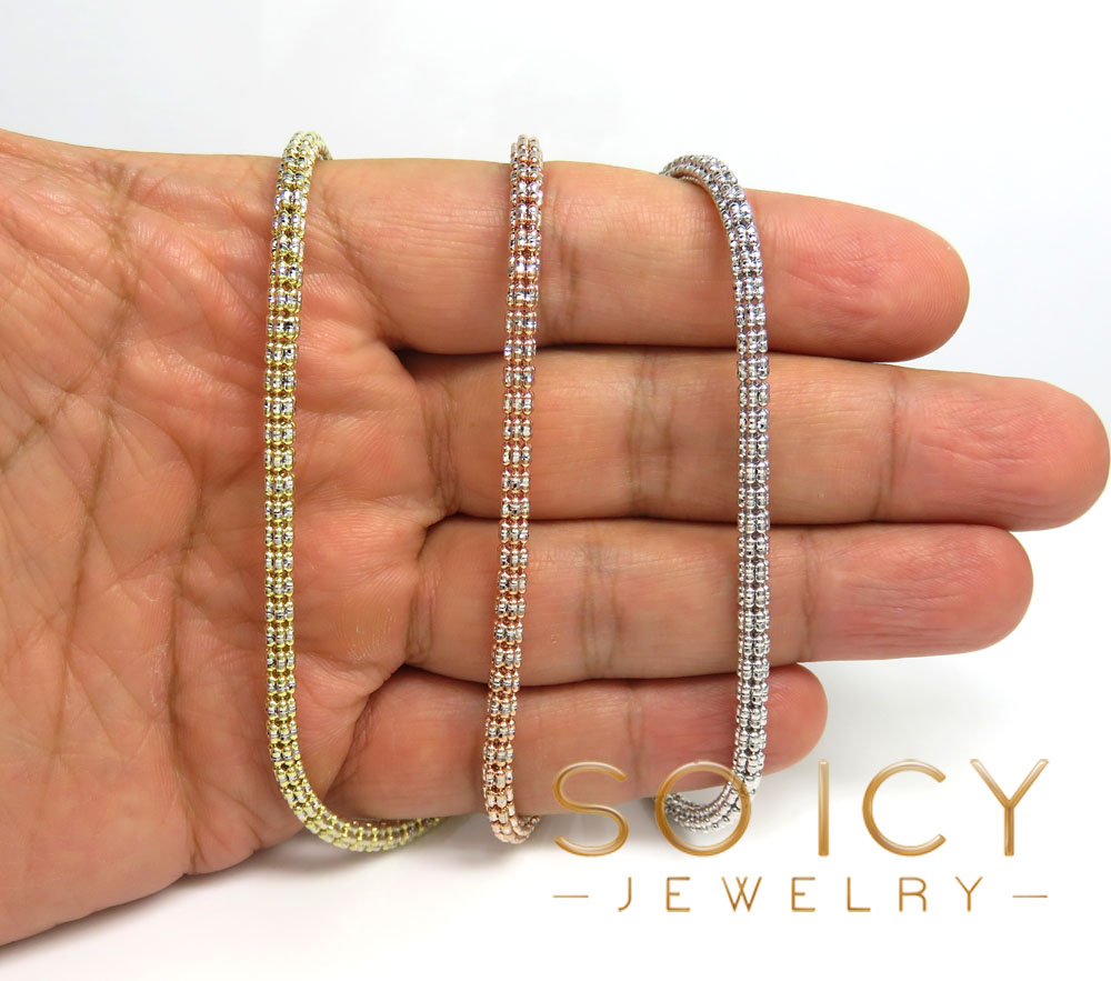 10k two tone gold diamond cut ice link chain 18-26