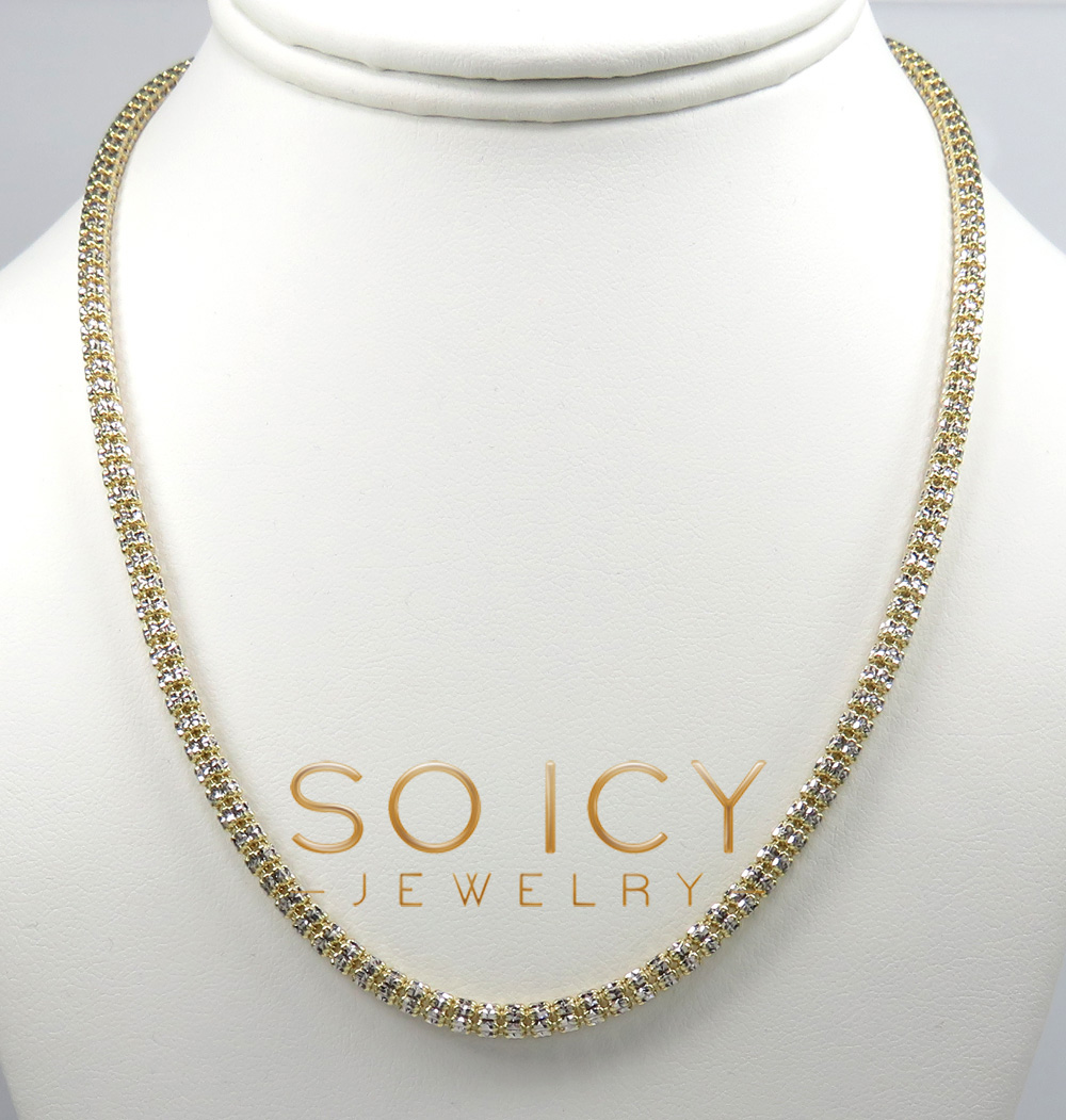 10k two tone gold diamond cut ice link chain 18-26