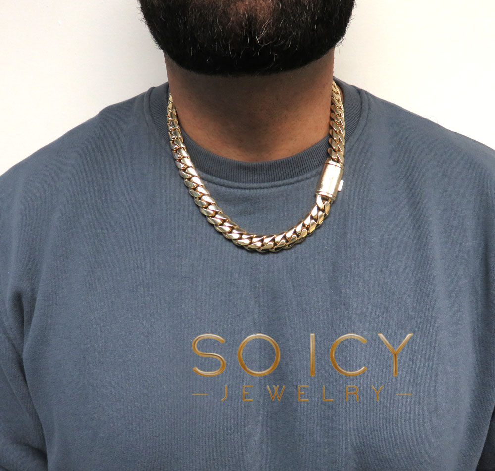 14k yellow gold hollow miami cuban link chain 22-26 inches 14mm - Image 7