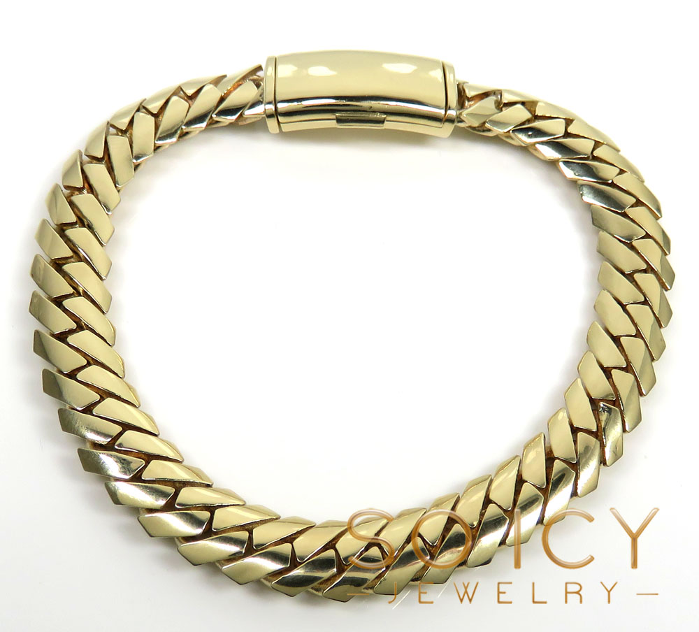 14k yellow gold double layer razor miami bracelet 8.25 inches 9mm - Image 2