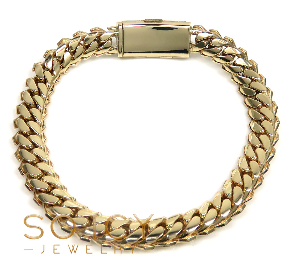 14k yellow gold double layer razor miami bracelet 8.25 inches 9mm 