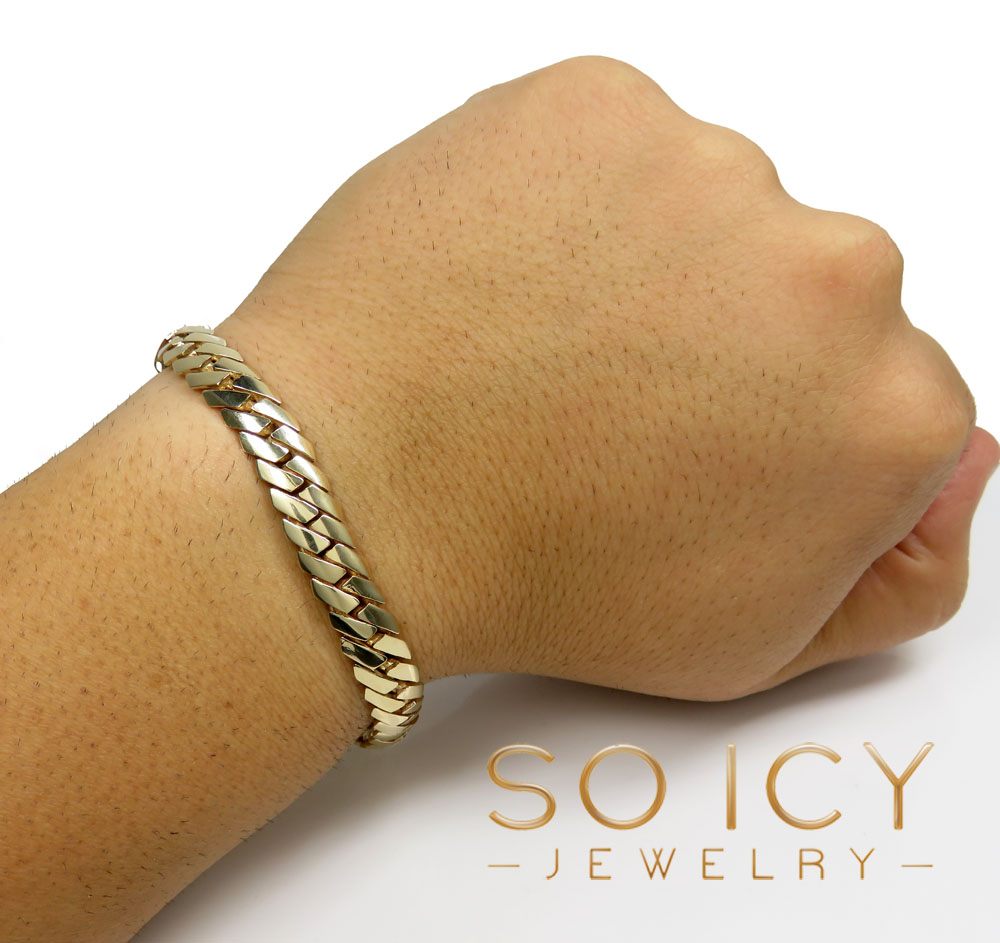 14k yellow gold double layer razor miami bracelet 8.25 inches 9mm 