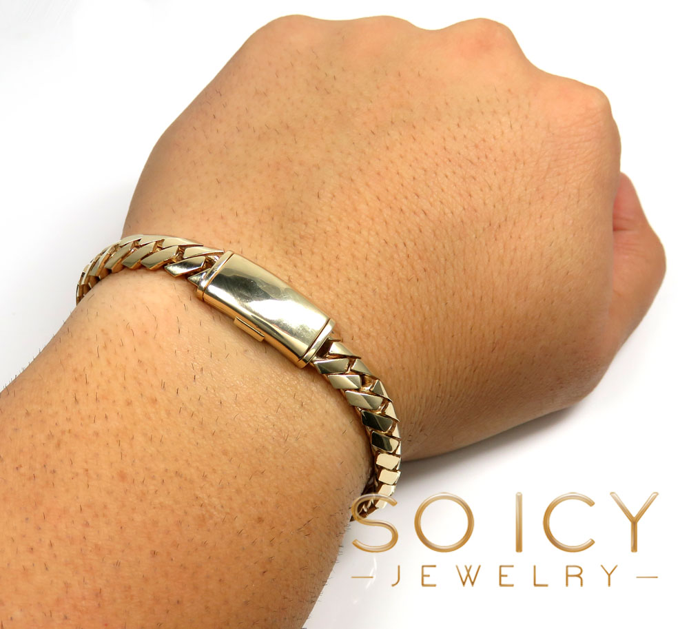 14k yellow gold double layer razor miami bracelet 8.25 inches 9mm 