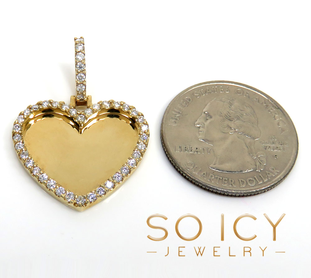 14k gold round diamond picture heart pendant 0.76ct