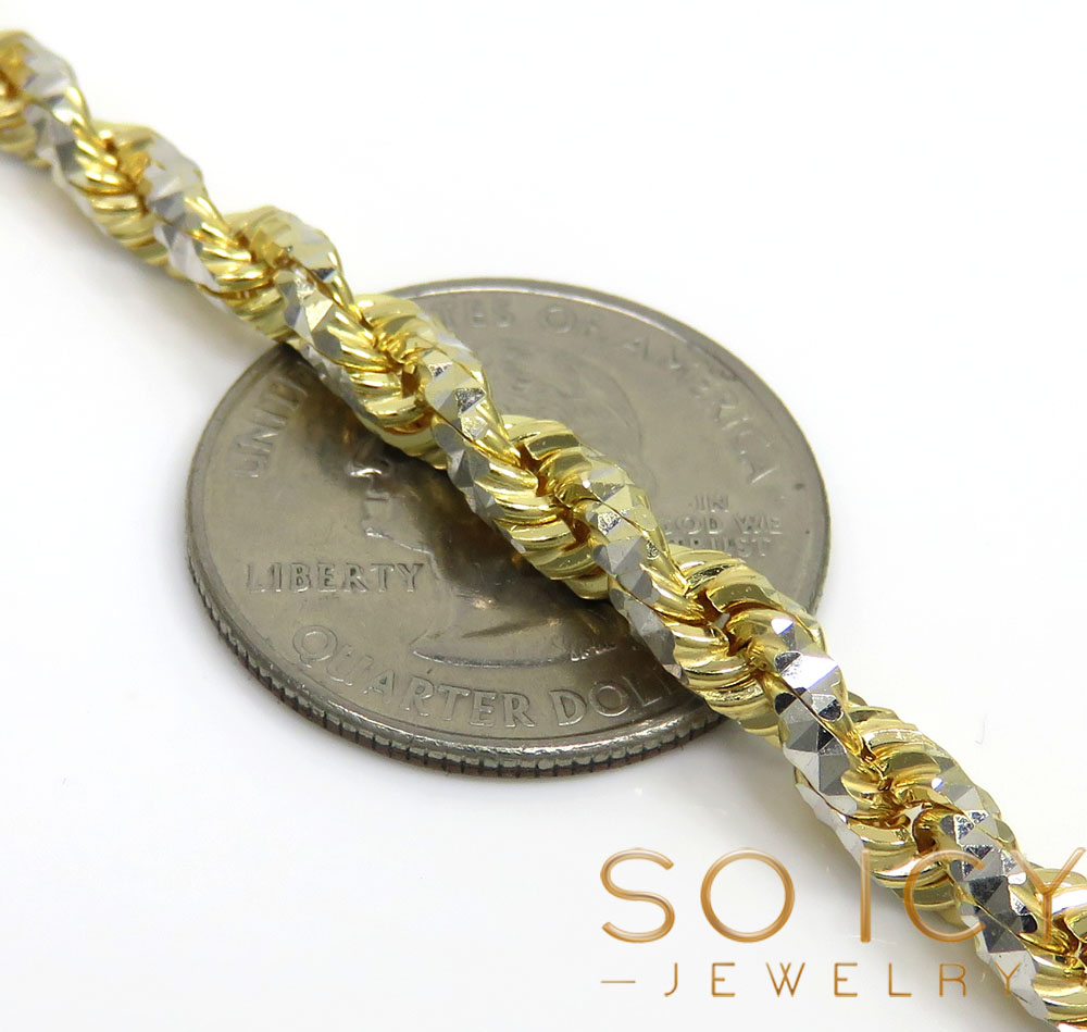 14k two tone gold prism cut rope chain 20-26