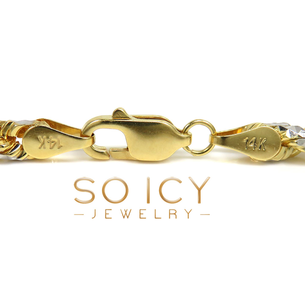 14k two tone gold prism cut rope chain 20-26