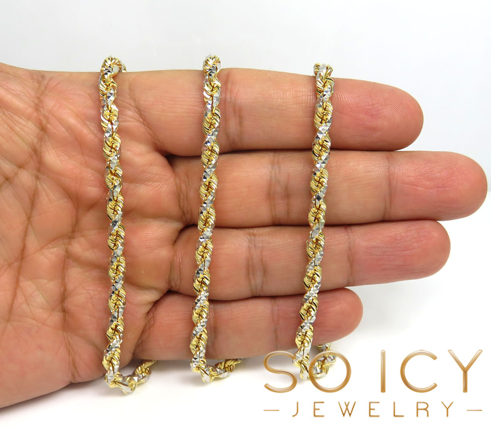 14k two tone gold prism cut rope chain 20-26