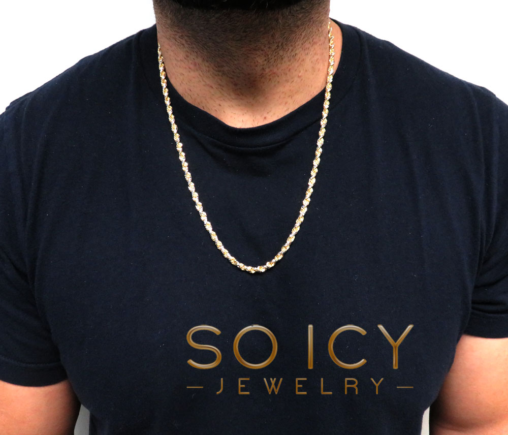 14k two tone gold prism cut rope chain 20-26