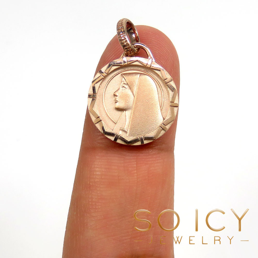 14k gold small virgin mary round pendant  - Image 2