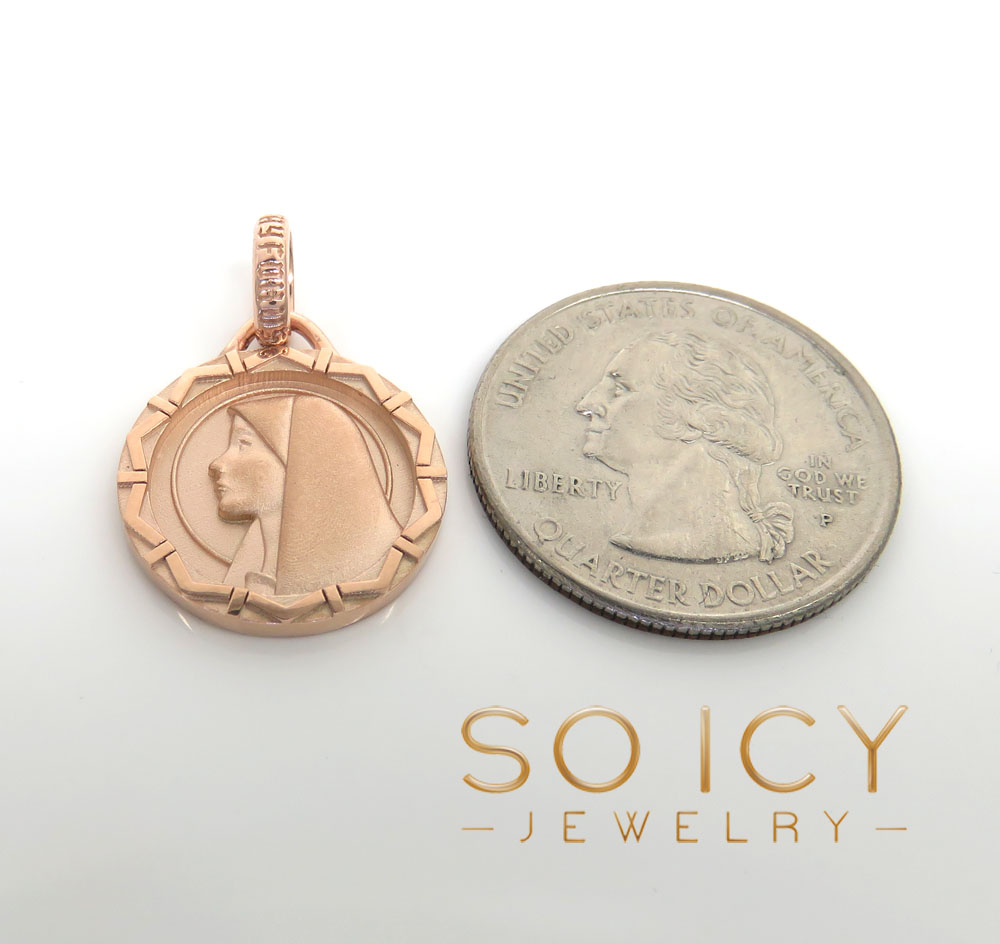 14k gold small virgin mary round pendant  - Image 3
