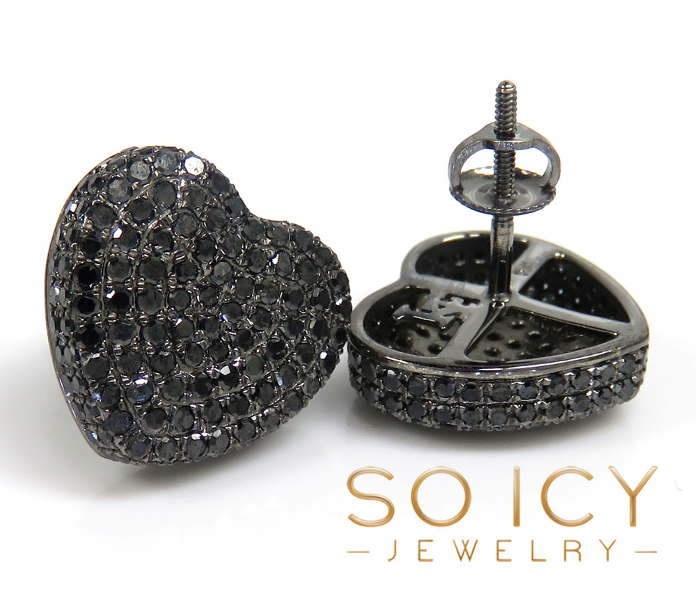 10k black gold black diamond pave heart earrings 1.56ct - Image 2